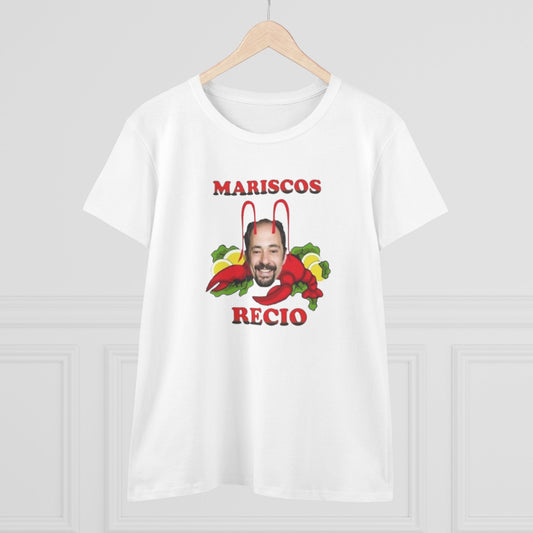 Camiseta con frase de "Mariscos Recio" para mujeres estilo vintage