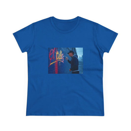 Camiseta de mujer con grafiti urbano, El Tildes estilo vintage